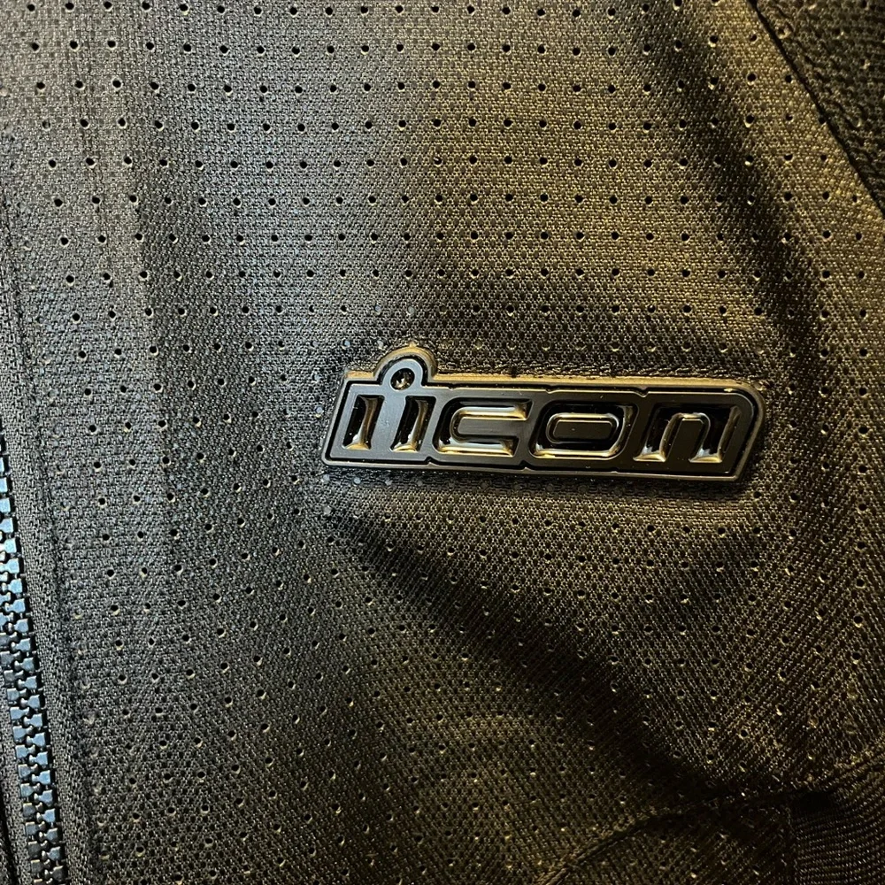 Men’s ICON Motorcycle Black Perforated Jacket - Picture 2 of 4
